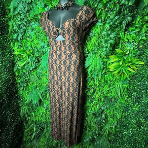 Derek Heart Dress Women Medium Brown Black Long Maxi‎ Floral Print Cut Out  0653